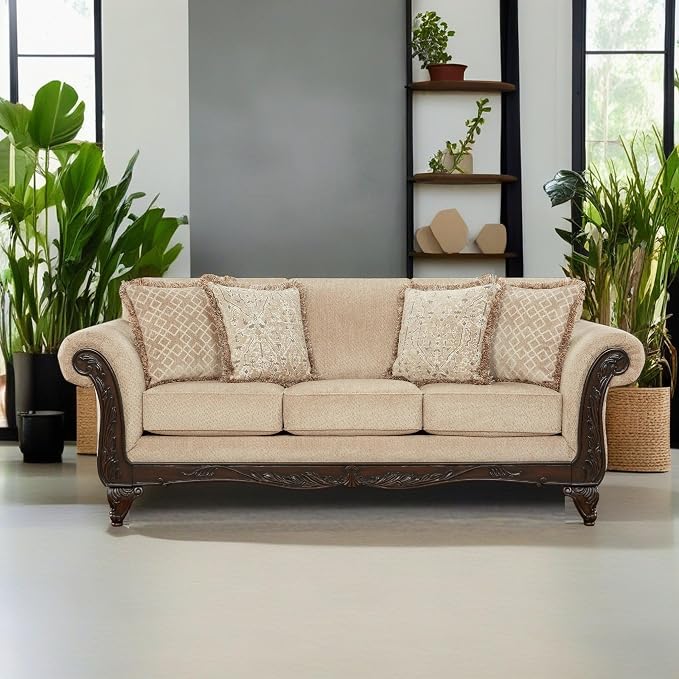 Hernen Carved Wood Frame Sofa by RoundhillFurniture