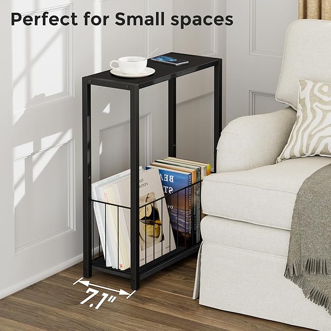 Homleke Narrow Side Table with Magazine Holder, Skinny End Table Perfect - Image 3