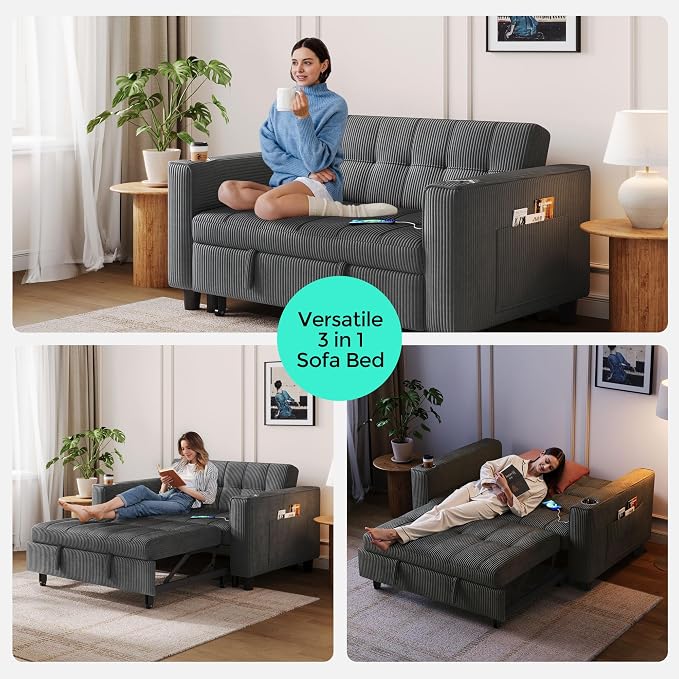 LINSY 54" Pull Out Couch with Charging Station - Image 5
