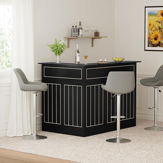 L-Shaped Home Bar Unit with Power Outlet, 4-Tier Corner Liquor Bar Cabinet with - Image 7