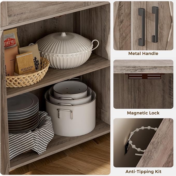 Homhedy Sideboard Buffet Cabinet, Coffee Bar Storage Cabinet - Image 6