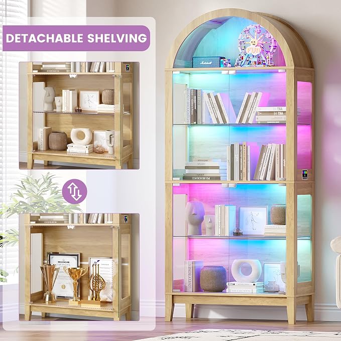 HNEBC Arched Display Case with RGB Lights, LED Curio Cabinet with Shelf - Image 7