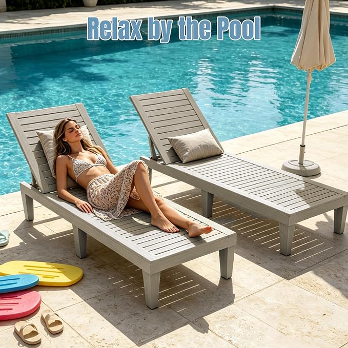 Lounge Chair Outdoor, High-Impact PP 5 Position Adjustable Tanning Chair - Image 2