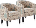 BELLEZE Living Room Chairs Set of 2, Linen Round Accent Barrel Chairs, Club Tub by BELLEZE