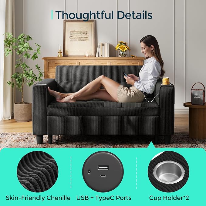 LINSY Sleeper Sofa Bed, Small 3 in 1 Convertible Loveseat Sleeper Couch - Image 5