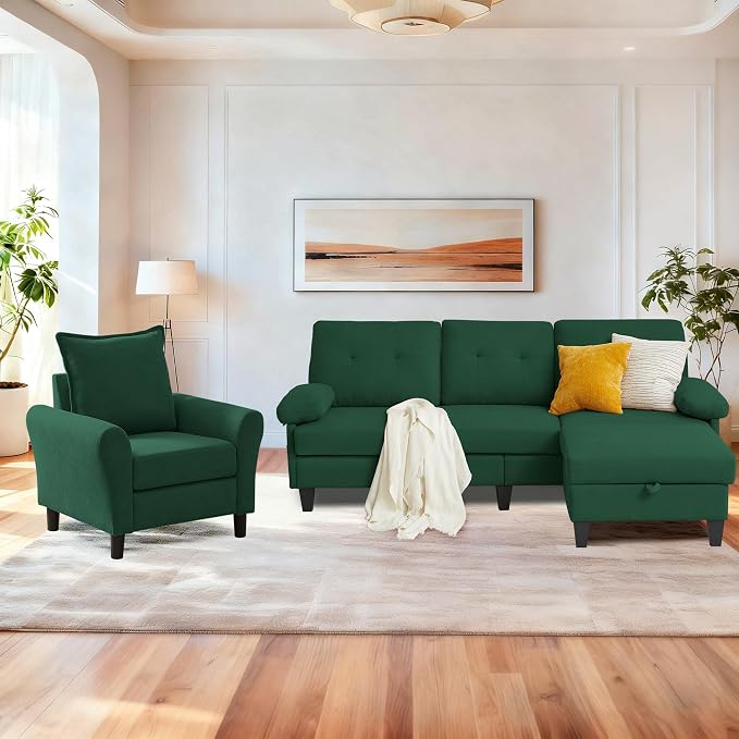 2PCS Sectional Sofa Set with Ottoman, Modern Linen 4 Seater Couch Set with Side by PingLiangHome