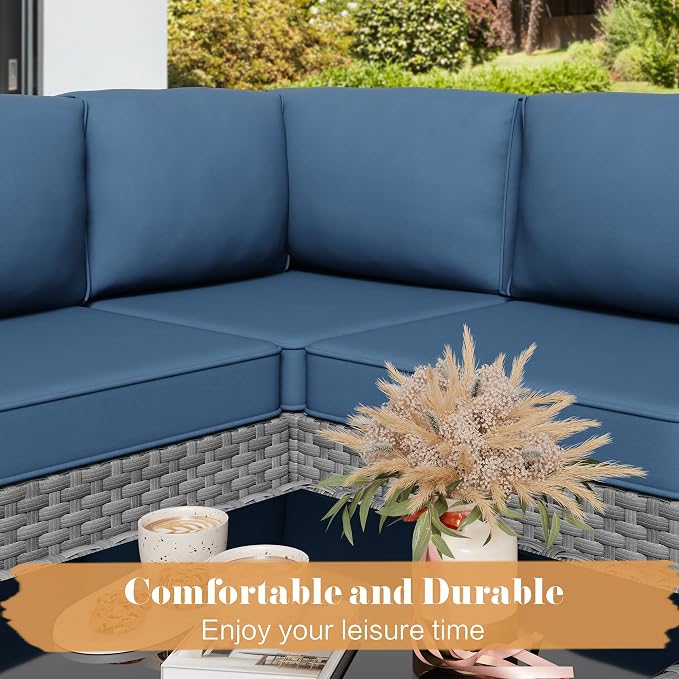 Vongrasig 5 Pieces Outdoor Sectional Furniture, All-Weather Rattan Patio - Image 5