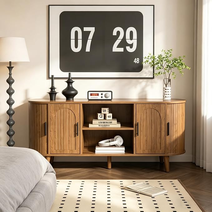 Mxtxmy 51" Fluted TV Stand, Mid-Century Modern Entertainment Center - Image 4
