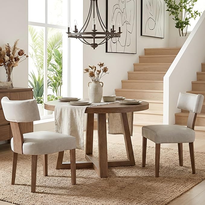 HNY Mid Century Modern Dining Chairs Set of 2, Farmhouse PU Leather Upholstered by HNY