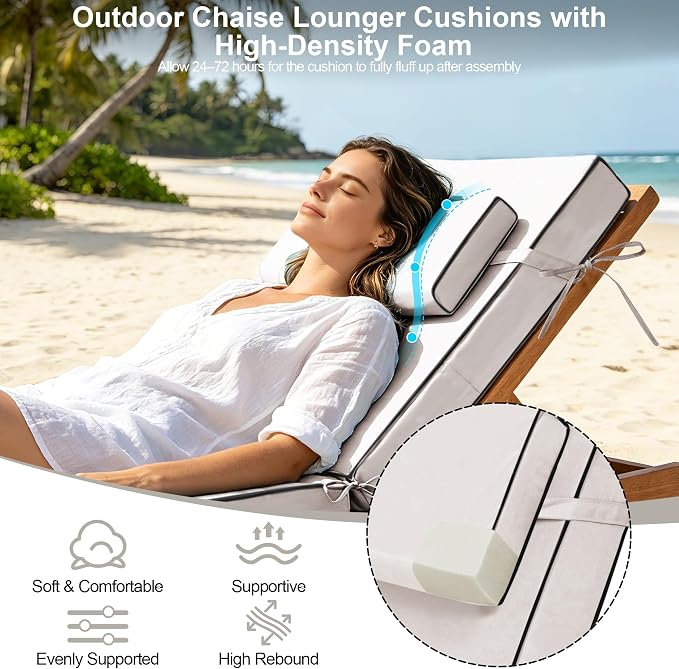 Chaise Lounge Cushions Outdoor 80x26x6 Inch, Fade Resistant 6'' Thicken Outdoor - Image 4
