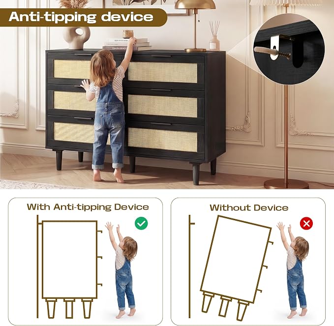 FUQARHY 6 Drawer Dresser Rattan Dresser Modern Chest - Image 6