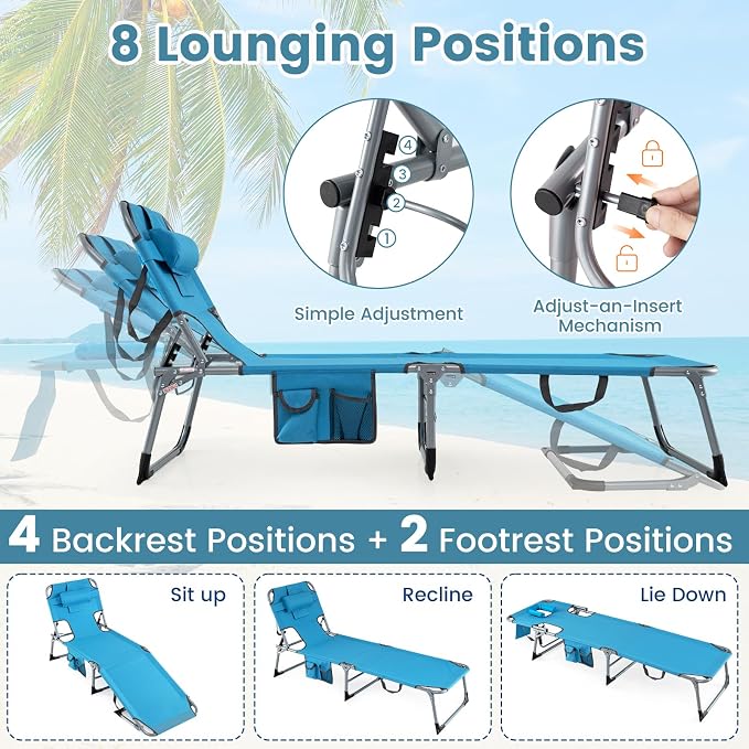 Goplus Tanning Chair, Folding Adjustable Patio Lounge Chair - Image 7