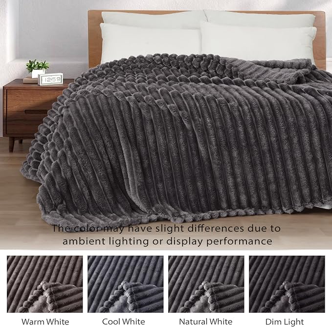 Exclusivo Mezcla King Size Flannel Fleece Blanket, Super Soft Striped Jacquard - Image 3