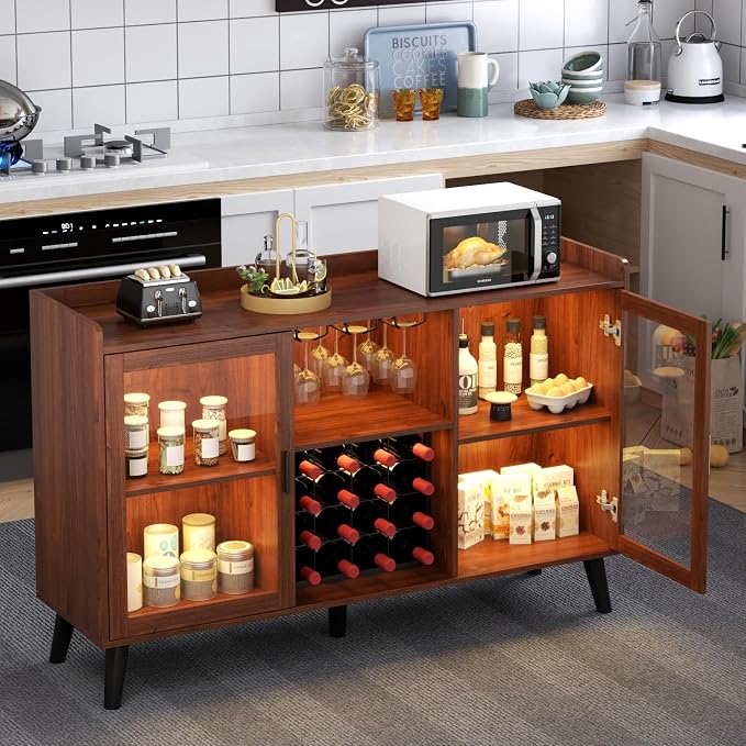 Auromie Wine Bar Cabinet with Led Light, Home Coffee Cabinet with Wine and - Image 8
