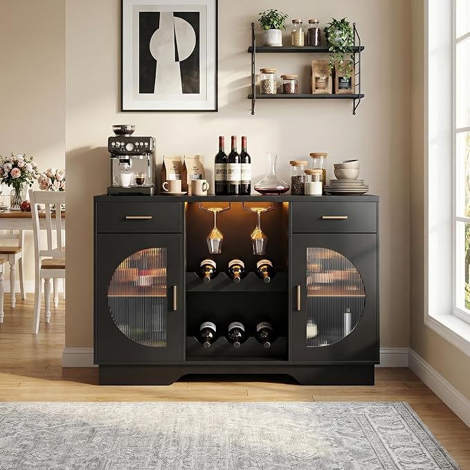 Wine Bar Cabinet with LED Light, Modern Liquor Cabinet Coffee Bar Cabinet - Image 8