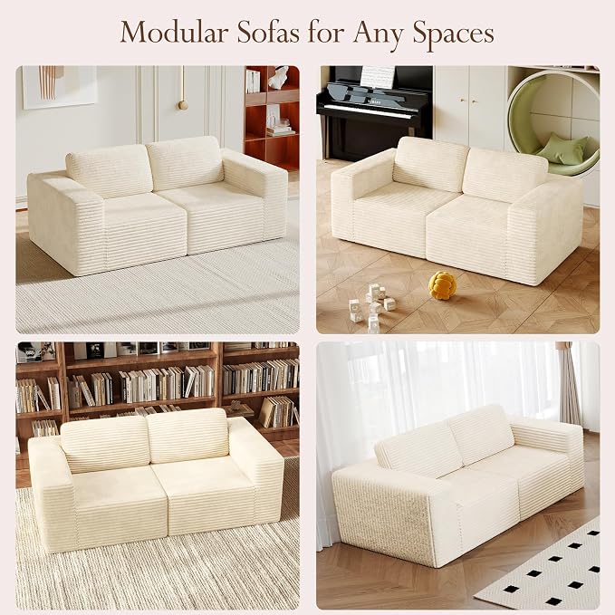 Vesgantti 80" Modular Sectional Sofa, Corduroy Cloud Couch - Image 3