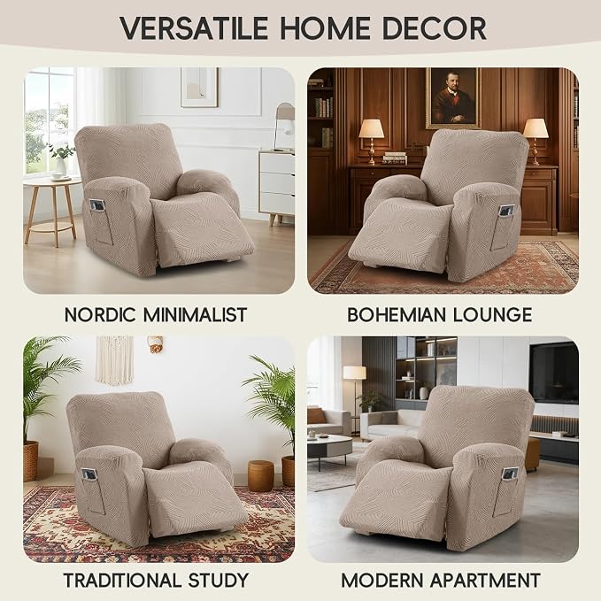 Oversized Recliner Chair Covers, 4-Piece Stretch Geometric Strokes Jacquard - Image 7
