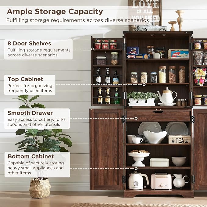 ACCOHOHO 72" Tall Kitchen Pantry, Farmhouse Storage Cabinet - Image 4