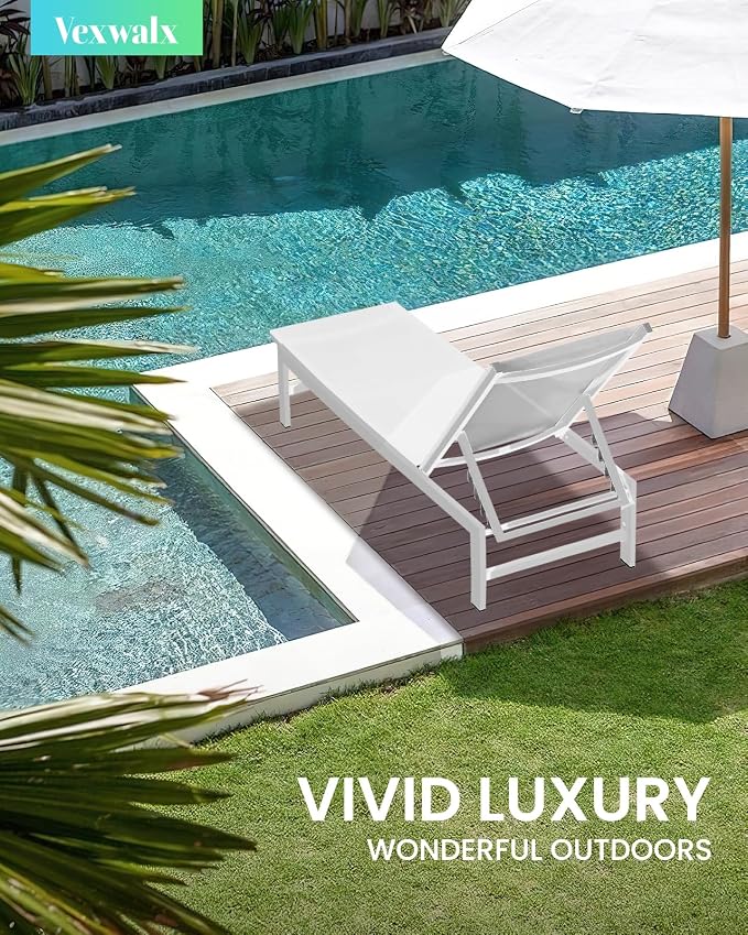 Vexwalx Outdoor Lounge Chairs Set of 2, Aluminum Patio Chaise Lounge Chairs - Image 2