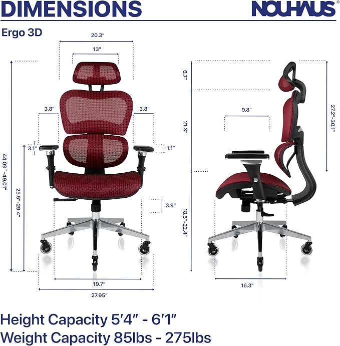 Nouhaus Ergo3D Ergonomic Office Chair Lumbar Support Mesh Office Chair - Image 3