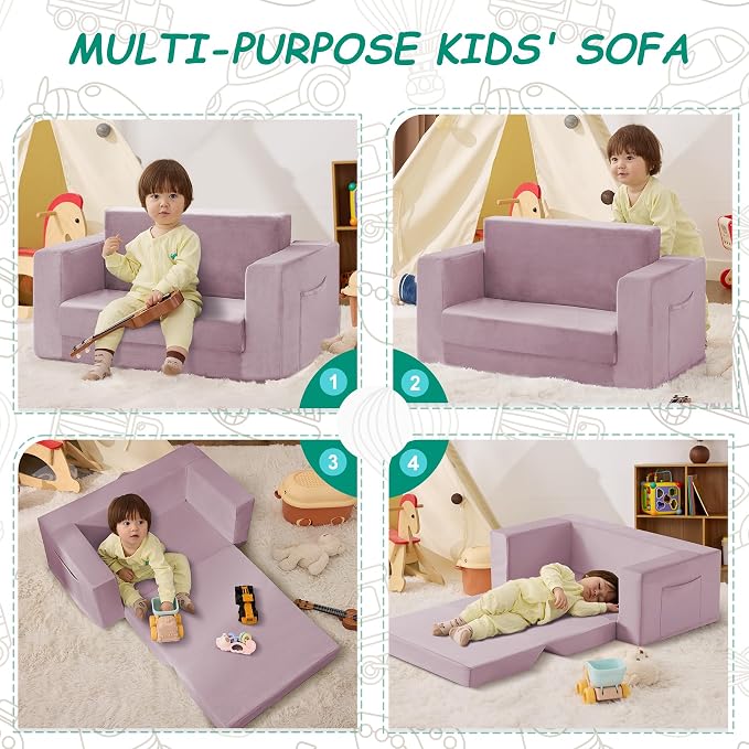Kids Couch, 2-in-1 Toddler Chair Comfy 1-3 Years, Convertible Kids Chair - Image 6