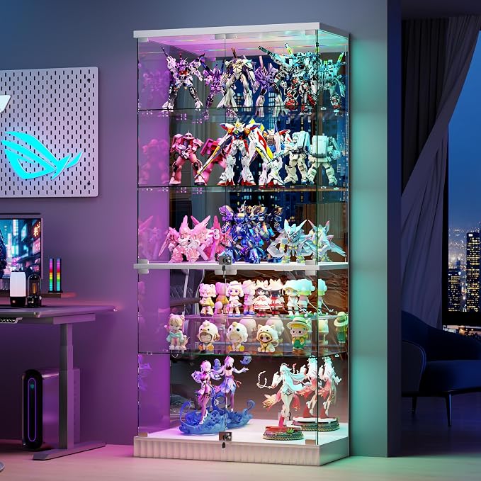 HNEBC 5 Tier Glass Display Cabinet, 66.9" Curio Cabinet by HNEBC