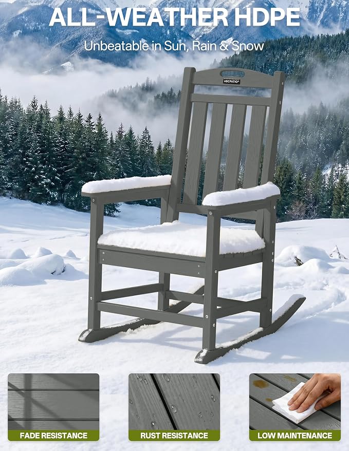 Outdoor Adirondack Rocking Chairs All-Weather HDPE Patio Rocker Chair - Image 6