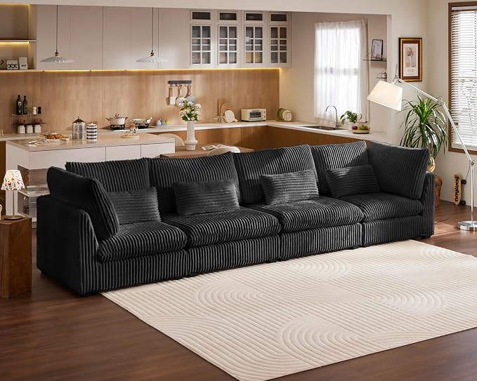 154" Oversized Corduroy Couch Modular Sectional Sofa, Washable Cloud Couch - Image 4