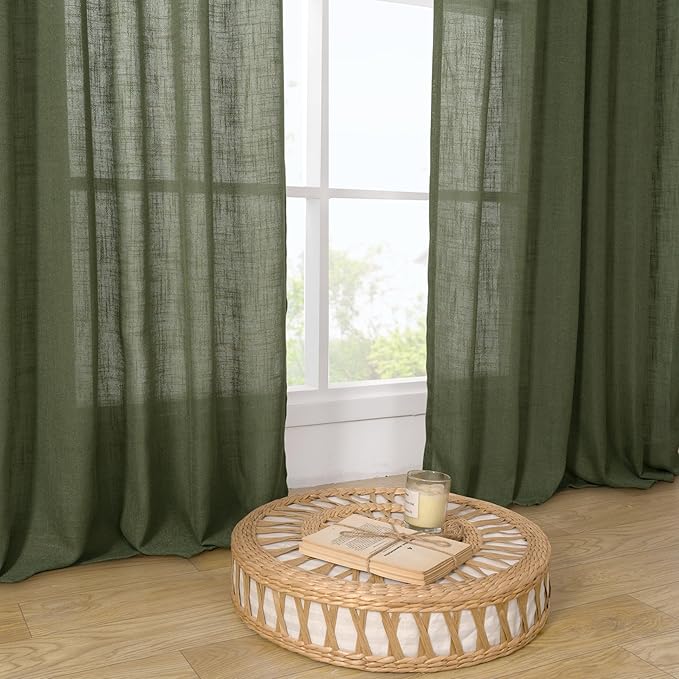 LAMIT Olive Green Linen Sheer Curtains 78 inch - Image 9