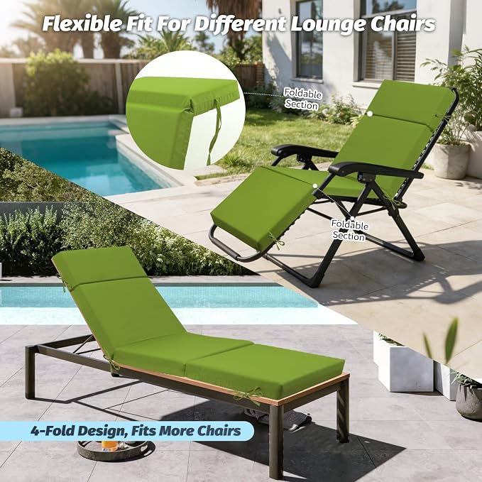 2 Pcs Outdoor Chaise Lounge Cushion 72" x 21" x 3", 4-Section Folding Patio - Image 6