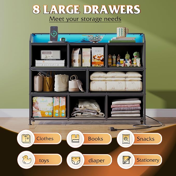 WLIVE Led Dresser for Bedroom, Wide Chest of Drawers for Hallway, 8 Fabric - Image 5