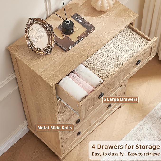 Joaxswe Farmhouse 5 Drawer Dresser - Image 4