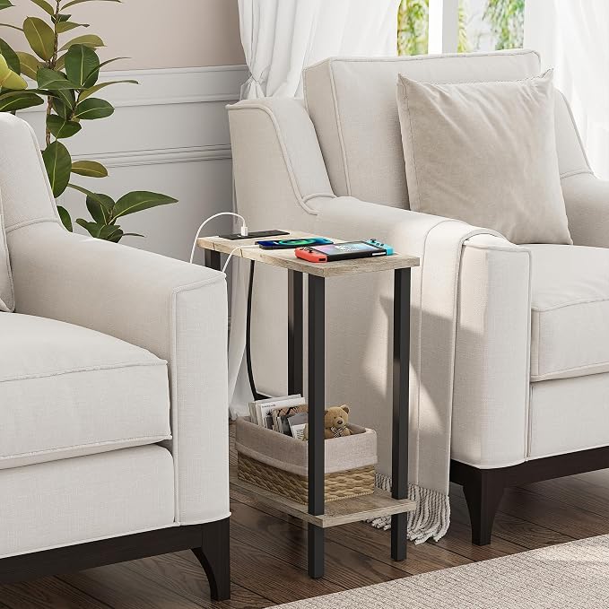 TUTOTAK Small End Table with Charging Station, Narrow Side Table with USB Ports - Image 2