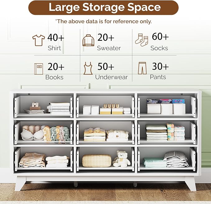 VINGLI 9 Drawer Dresser White Fluted Dresser - Image 6