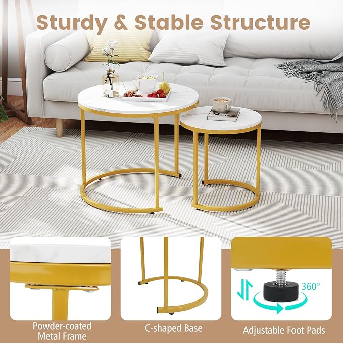 Giantex Nesting Coffee Table Set of 2, Round Stacking Side Tables - Image 8
