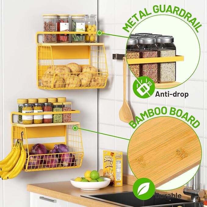 Magnetic Shelf for Fridge with Wood Lid, Fruit Potato and Onion Storage Bins - Image 2
