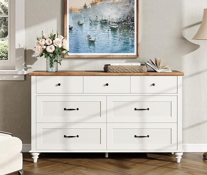 WAMPAT 7 Drawer Dresser for Bedroom, Wide Wooden Chest of Drawers Distressed - Image 3
