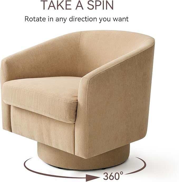 Swivel Barrel Accent Chairs Set of 2, Round Chenille Fabric Living Room Arm - Image 5
