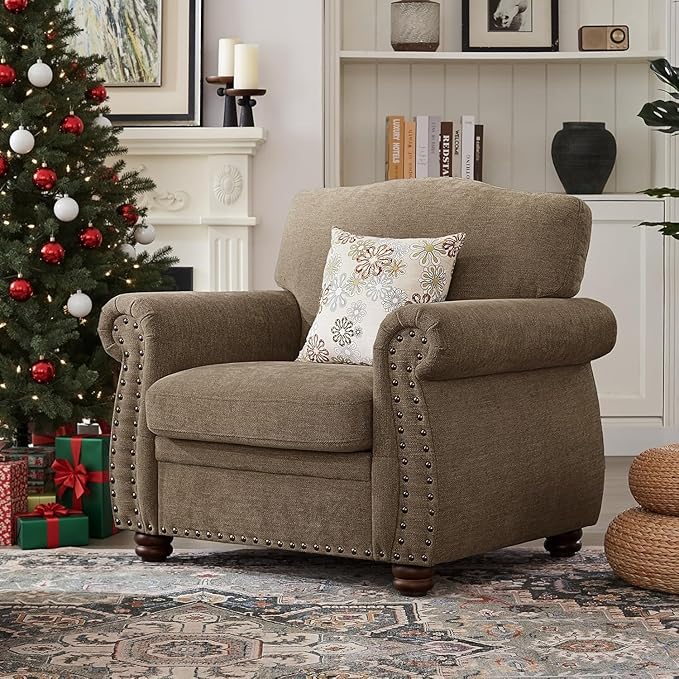 ONBRILL Nailhead Trim Armchair, Rolled Arm Accent Chair by ONBRILL