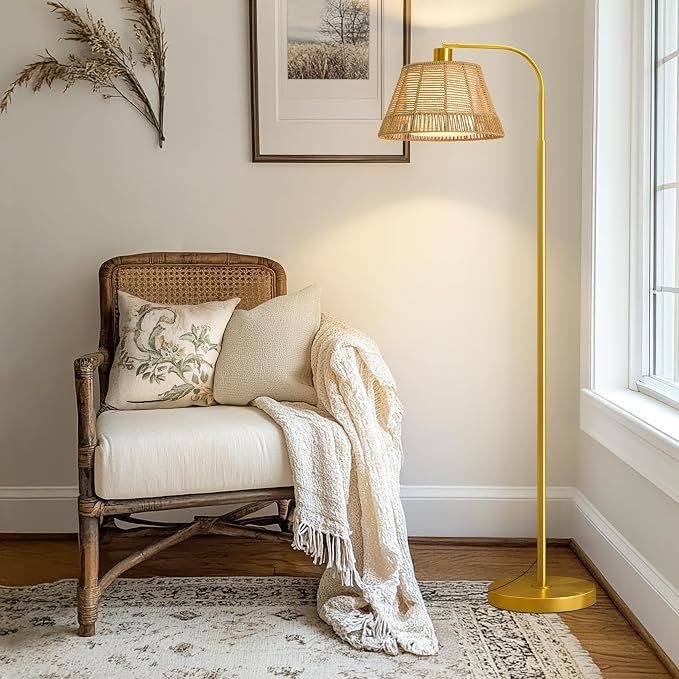 Oneach Arc Floor Lamp for Living Room, Rattan Boho Floor Lamp - Image 2