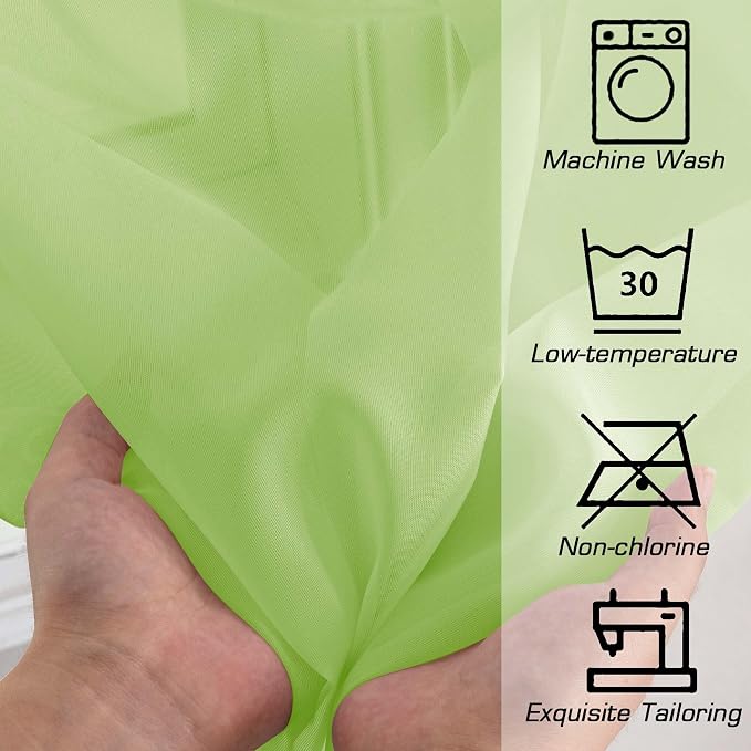 OWENIE Lime Sheer Curtains for Bedroom Living Room 54 Inch Length 2 Panels Set - Image 5