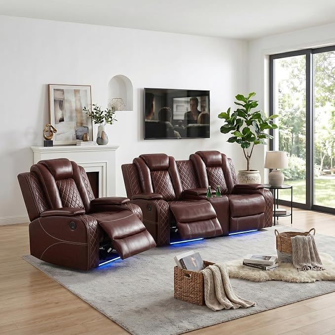 Power Recliner Sofa Set with LED Lights, Includes a Manual Recliner 1 Seat and by Unknown