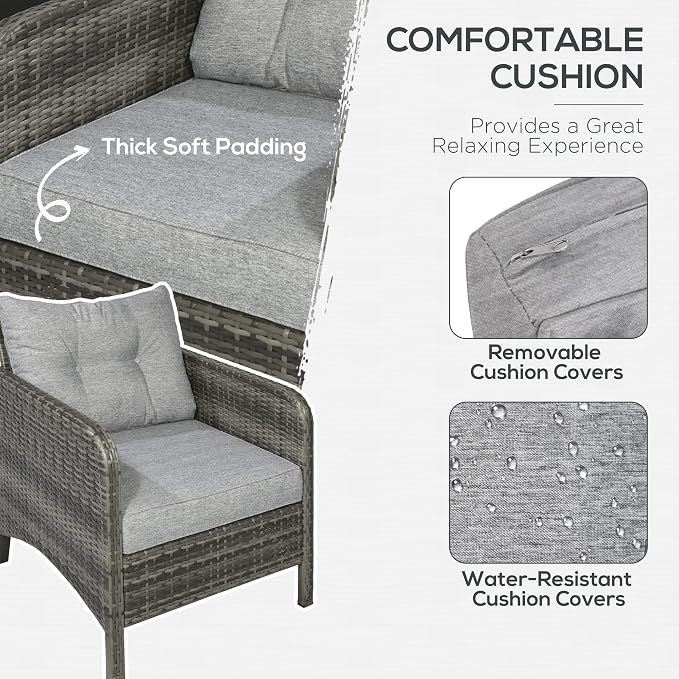 Outsunny 5 Pieces Rattan Wicker Lounge Chair Outdoor Patio Conversation Set - Image 4
