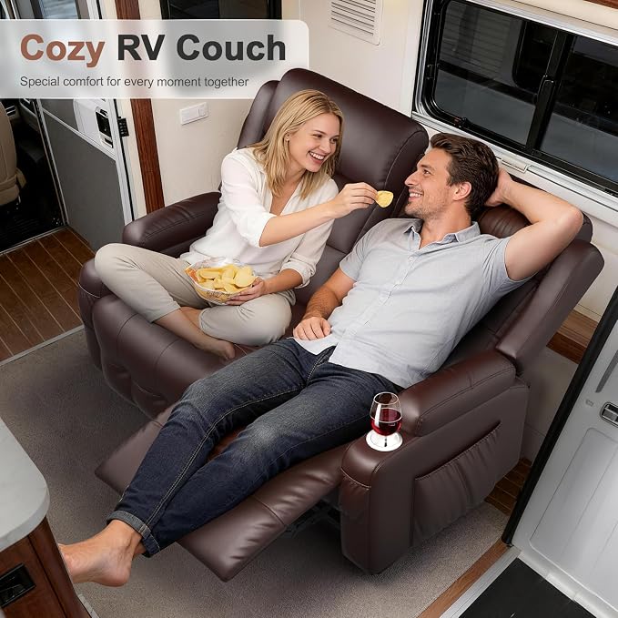 Reclining Loveseat, 55.1" RV PU Leather Wall Hugger Recliner Love Seats Sofa - Image 8