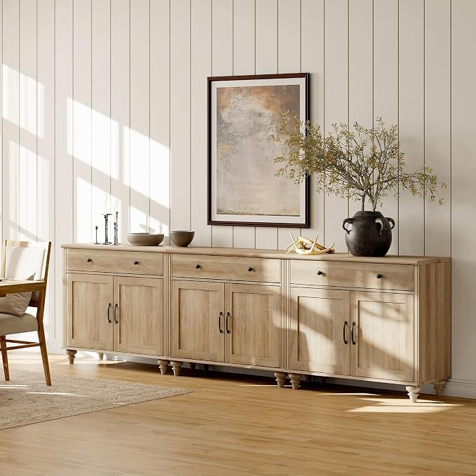 WAMAPT Oak Buffet Cabinet with 6 Doors and 3 Drawers, Large Coffee Bar Table - Image 5