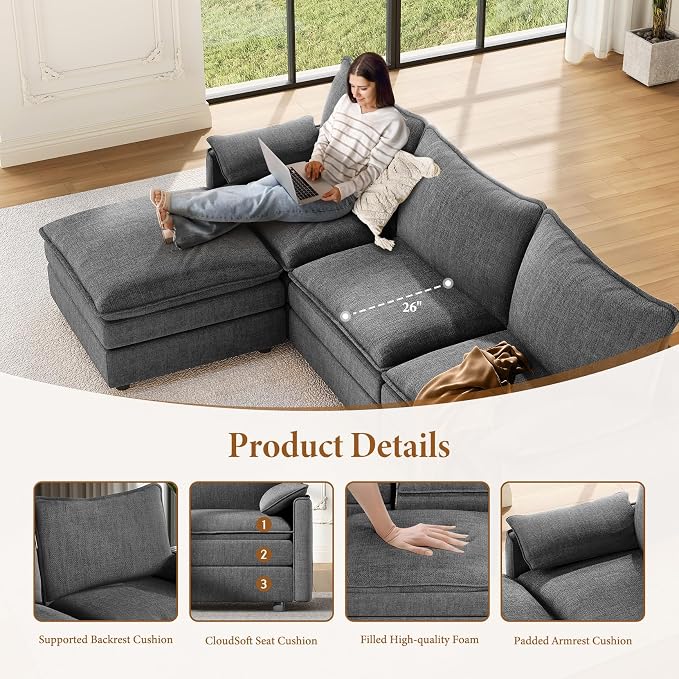Vesgantti 108" Modular Sectional Sofa, Comfy Cloud Couch - Image 4