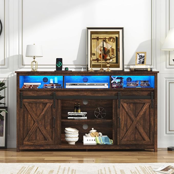 LED Farmhouse TV Stand for 65 inch TVs, Rustic Entertainment Center TV Cabinet - Image 7