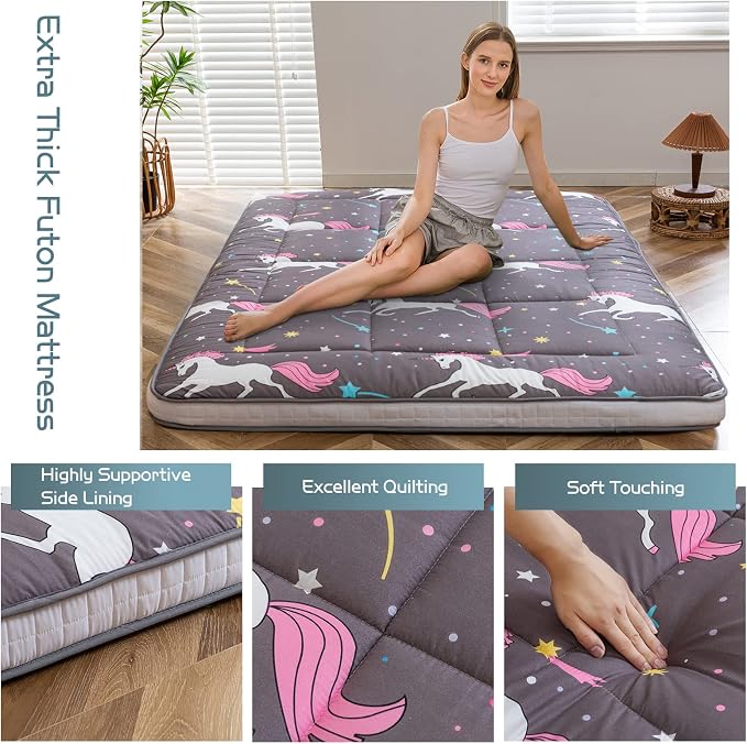 MAXYOYO Unicorn Pattern Futon Mattress, Padded Japanese Floor Mattress Quilted - Image 4