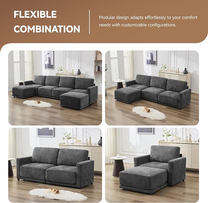 77.4" Chenille Modular Loveseat Oversized Upholstered 2 Seater Sectional Sofa - Image 6