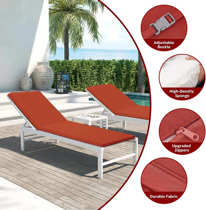 Outdoor Chaise Lounge Cushions for Patio, Waterproof Replacement Seat Cushions - Image 3